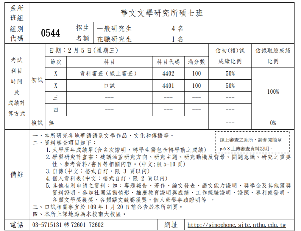 華文所考試入學簡章